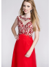 Sheer Tulle Beaded Lace Long Chiffon Prom Dress